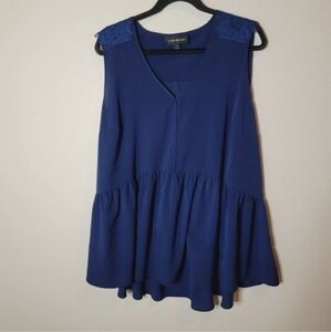Lane Bryant Navy blue peplum V-neck Sleeveless lace shoulder Top Blouse